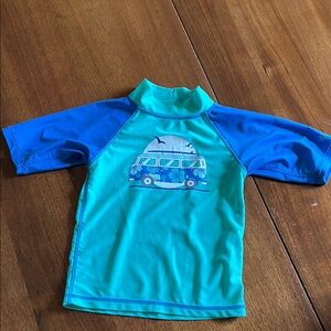 Uv skins Kids Aqua blue Hawaiian print Rashguard and Swim Trunks 6